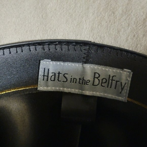 Hats in the Belfry Gray Wool Top Hat w Red Black Feather 100% Wool Large - Picture 7 of 12